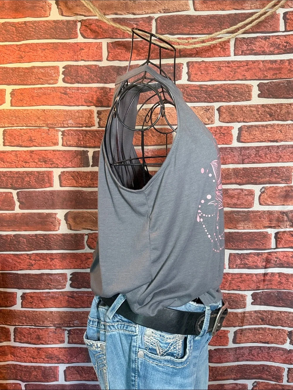 👚 Halter Style Tank with Lotus — Charcoal Gray/Pink — Sz OS (ca. L/XL) / N
